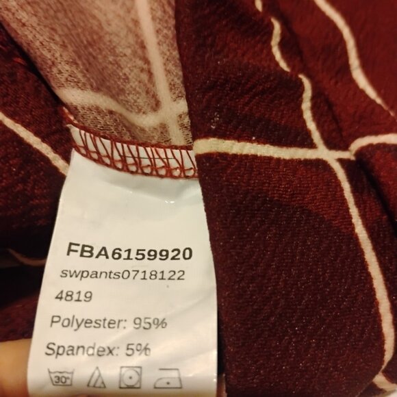 Red Windowpane Check Slim Pants | Stretch Pull-On Dress Slacks | Medium - Picture 7 of 8